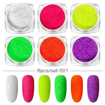 6 cuadro de Polvo de Inmersión Set de Uñas Glitter Holográfico Dip Polvo de Uñas Set De Manicura de Uñas de Gel polaco 10g Chrome Pigmento en Polvo
