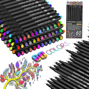 60 Colores Fineliner Color de las Plumas Planificador de Bolígrafos de punta Fina Marcadores de Punta de Lápices de Dibujo para la Escritura de la Nota de la Oficina de Suministros de la Escuela