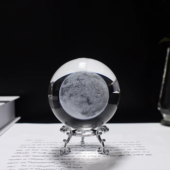 60MM80MM 3D de Cristal de la Luna Bola de Esfera de Cristal Grabado a Láser de la Luna en Miniatura Modelo de Decoración para el Hogar en la Astronomía de Regalo