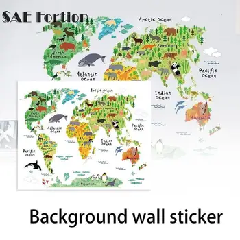 60x90cm Mundo Animal Mapa etiqueta de la Pared Calcomanía de Vinilo Mural de Arte Colorida Decoración de la Pared Pegatinas para los Niños el Aprendizaje de los Niños del Estudio