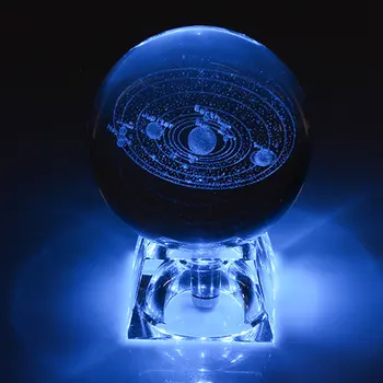 6cm 3D Grabado Galaxy sistema solar de Cristal de la lámpara de luz de la noche luminosa de Artesanía de Vidrio de ronda Esfera de Inicio del escritorio de la oficina de la Decoración de la lámpara