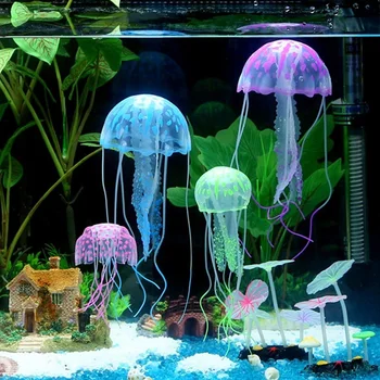 6pcs Artificial de Natación Brillante Efecto de Medusas en el Acuario de la Decoración del acuario Submarino de la Planta de Adorno Luminoso Paisaje Acuático