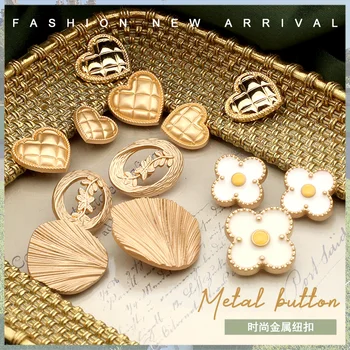 6pieces Flor de Metal de Oro Corazón de Amor Botones para la Ropa de Regalo Decorativos Ropa de Coser la Costura Vestido de Abrigo de Diseño de la Prenda