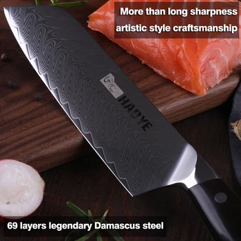 7 pulgadas Japonés de acero de damasco santoku cuchillo de cocina, cuchillos de cocina vg10 sharp rebanar la carne de pescado picar verduras mango de palo de rosa