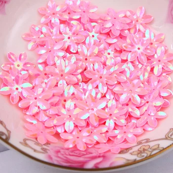 800pcs/lote de 15 mm de Flores de Lentejuelas Taza de Seis Pétalos Con 1 Orificio central de la Flor del Ciruelo de Artesanía de Coser Accesorios de color Rosa AB Confeti