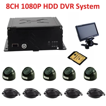 8CH 1080P HDD MDVR AUTOBÚS DVR kits con 5 cámara de autobús, tren,camioneta,camión de vídeo digital de registro,el apoyo ruso/inglés menú