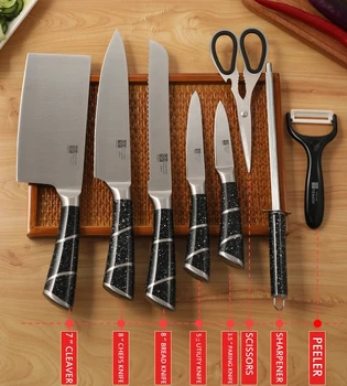 8PCS juegos de cuchillos de Cocina Japoneses 440C con Alto contenido de Carbono de Acero Inoxidable Utilidad Cuchillo de Pan de Cuchillos para Chef de Cocina de la Barra de Herramientas de Cocina