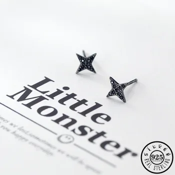 925 de la Plata Esterlina Pequeño Negro Cúbicos Circón Forma de la Estrella de Utilidad para las Mujeres de corea Mens Oído Aretes de Joyería Fina