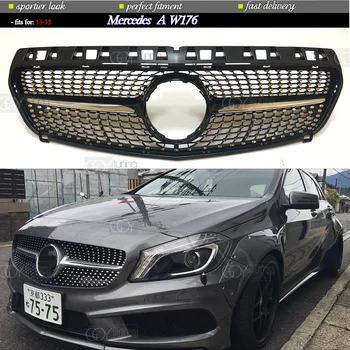 ABS Negro de Plata de Reemplazo de la defensa Delantera del Radiador Diamantes Rejilla de Ajuste Para Un Mercedes Clase a W176 2013 -