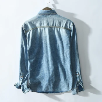 ARCSINX de la Vendimia de los Hombres Camisa Casual de Manga Larga Camisa de Dril de algodón de los Hombres de la Moda de Primavera de Algodón Camisas Masculinas Otoño Jeans Homme Chemise