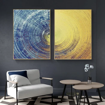 Abstracto, Azul Y Amarillo Círculos Patrón Lienzo de Pintura de Carteles y de Impresión Escandinavos Cuadros de la Pared del Arte de la Imagen para la Sala de estar