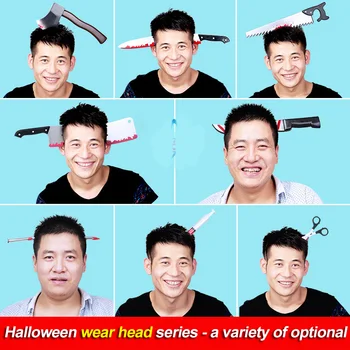 Accesorios de Halloween extraño divertido terrorista difícil puntales de desgaste de la cabeza del hacha truco del clavo