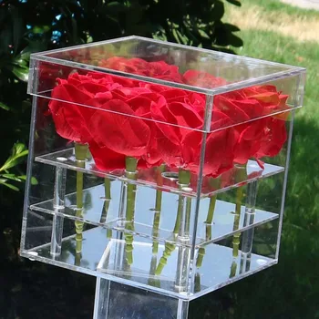 Acrílico Transparente De Rosa Flor Caja De Lujo Hechas A Mano Caja De Regalo Florero