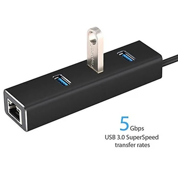 Adaptador Ethernet USB de 3 Puertos USB 3.0 Hub de USB a Rj45 de la Tarjeta de Red Lan para Macbook pro Mac de Escritorio + Micro USB Cable de carga