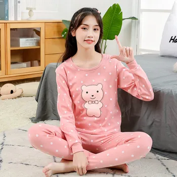Adolescente Pijamas Otoño de Algodón de manga Larga Pijamas Para Niños de 2 Pijamas de Niños Camiseta+Pantalón ropa de dormir Ropa de Niños Causal ropa de hogar