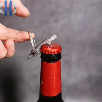 Aleación de titanio Abridor de botellas EDC Multi-herramienta Mini Clave del Cuadro de visor de Word Destornillador Phillips