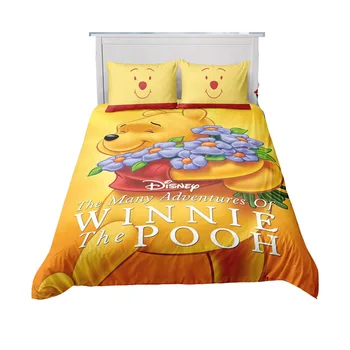 Amarillo Winnie the Pooh, juego de Cama para los Niños de la Colcha Edredón Cubre Cama Queen size, Ropa de Camas Habitación de Decoración Individual de los Niños Velos