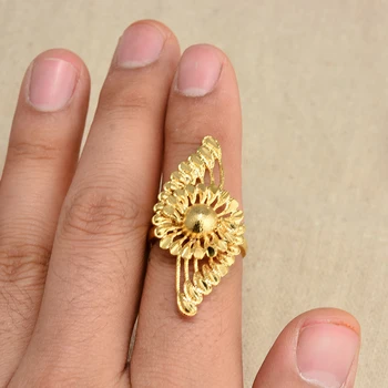 Annayoyo 24K del Oro de la Joyería anillo de la Mujer Etíope Africano Dubai, indian Anillo Fiesta de amor anillo de la novia Regalos de boda