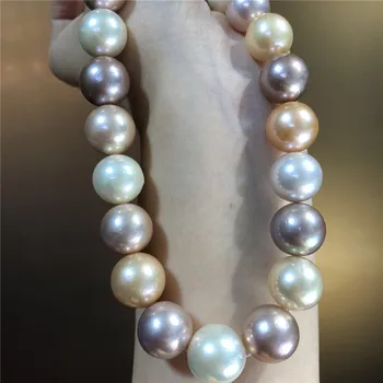 Anudado a mano natural grande 10-13mm color Edison perla de agua dulce temperamento micro incrustaciones de circón broche del collar de la joyería de la moda