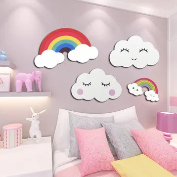 Arco iris Nubes de etiquetas Engomadas de la Pared de la Habitación de los Niños Bebé Dormitorio Sala de estar Decorativas de papel Tapiz de Color Mural de Madera-Plástico Decoración