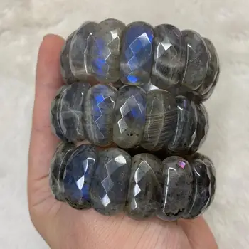 Azul arco iris de piedra Labradorita natural pulsera de piedra de la gema brazalete de joyería fina para mujer para hombre para el regalo de mayoreo
