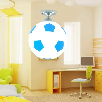 Balón de fútbol de la Habitación de los Niños de Cristal Led de Luz de Techo de Fútbol Sala de niños del Led de la Lámpara del Dormitorio de la Barra de lámparas de Techo en Iluminación para el Hogar-Negro+Wh