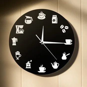 Barra De Café Granos De Café De La Taza Reloj De Pared De La Tienda De Café De Impresión De Diseño Moderno Reloj De Cuarzo Reloj De Los Amantes Del Café Decoración De La Cocina De La Pared De Arte