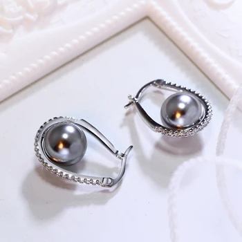 Bastante ovalada pendientes de aro con Gris perla y AAA Cubic Zirconia piedras de cristal de alta calidad de moda de la joyería para las mujeres