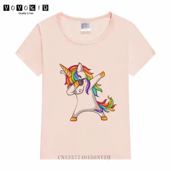 Bebé Chica Secándose Unicornio Lindo de Impresión de color Rosa de la Camiseta de 2020 Verano Kid Kawaii Divertida camiseta de chico de Cuello Redondo Camisetas