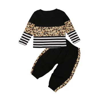 Bebé Chica de Moda del Leopardo Conjunto de Ropa de cuello redondo Sudadera + Pantalón de Chándal de 0-4Y Niño Niños Primavera Otoño Casual de Algodón Traje