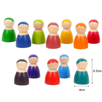 Bebé Juguetes de Madera Grimm Conjunto de 12 arco iris Amigos Peg Muñecas de Madera Juego de fantasía de la Gente Figuras de la Muñeca de Bloques de colores de los Juguetes de Regalo