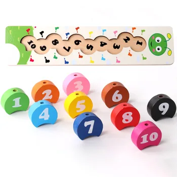 Bebé Juguetes de Madera Perforación Números de Bloques de Orugas de la Figura de Bolas Educativos de Matemáticas de Juguete para los Niños BM88