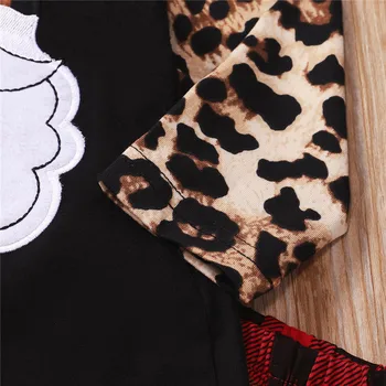 Bebé de Navidad juego de Ropa de Otoño Primavera de Manga Larga T-shirt + Acampanados Pantalones a Cuadros de la Impresión del Leopardo de Costura Elástica de Vacaciones de Ropa