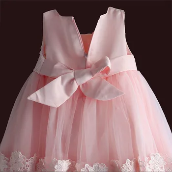 Bebé recién nacido niña vestido de encaje de color rosa bebé de la fiesta de la boda vestido de bola de la perla sin mangas de chicas de navidad ropa vestido infantil 6M-4Y