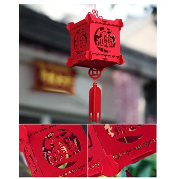 Behogar 3D Hueco-hacia fuera No tejida Linterna Roja Colgante de la Decoración de adornos para el Año Nuevo Chino Festival de Primavera de la Casa de la Oficina 21x50cm