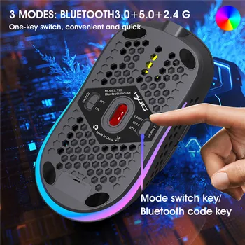 Bluetooth Wireless Gaming Mouse Ligero de la Oficina de la Casa Recargable RGB 2.4 G USB 3600 PPP Óptico Ergonómico Para Portátil Negro
