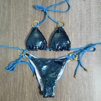 Brazilian Bikini Set de Lentejuelas de trajes de baño de las Mujeres Empuje hacia Arriba del Traje de baño ropa de Playa Traje de Baño Pliegues Bum Biquinis TRAJES DE BANO E990