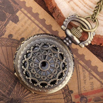 Bronce de cuarzo reloj de bolsillo vintage hueco colgante escultura mens relojes venta caliente mini pequeño tamaño de la luz de relojes con cadena