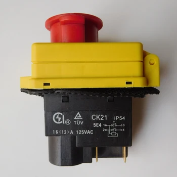 CK21 4Pins Electromagnética Interruptor de Botón de Parada de Emergencia, Interruptores Industriales de la Herramienta de Máquina de CA 125V/250V 16(12)