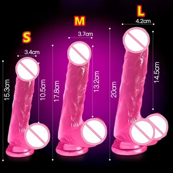 CPWD Jelly Realista Consolador Suave Macho Artificial Pene de Cristal Realista de los Juguetes Sexuales para la Mujer 3 colores 3 tamaños de la Taza de la Succión Polla