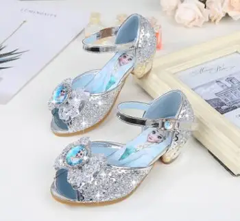 Caliente Congelado Elsa Y Anna Sandalias De Niñas Con Glitter Arco De La Princesa De Disney Elsa Parte De Los Zapatos De Los Niños Zapatos De Vestir