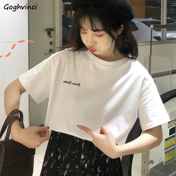 Camisetas de Verano de las Mujeres de Manga Corta Camisetas Impresas Casual O-cuello Elegante de la Mujer Ins Simple y Básico Harajuku Estilo coreano de las Camisetas de Moda