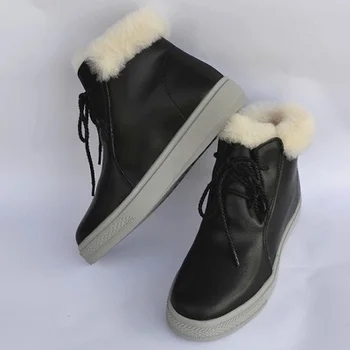 Careaymade-Invierno además de lana de piel de oveja de piel integrado cálida nieve Martin plana botas de suela gruesa, alta subida antideslizante zapatos de mujer