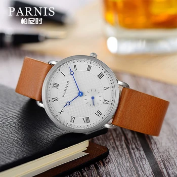 Casual Parnis 40MM de Cuarzo Reloj de los Hombres de Plata Caso Impermeable de 20 mm de la Banda de Cuero Reloj de los Hombres Relojes de Hombre Reloj de Lujo de la Marca de 2019