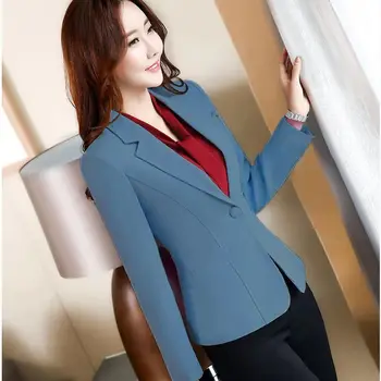 Chaquetas de las Mujeres de la Profesión Slim-fit con Muescas Elegantes para Mujer de la Señora de la Oficina Madura Detallada Estilo coreano Corto Oversize Solo Pecho