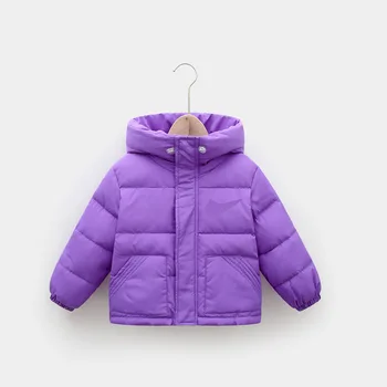 Chica de otoño y de invierno gancho de la chaqueta de los niños cálida chaqueta con capucha de niño ropa de 2021 a la chica de la chaqueta de color sólido