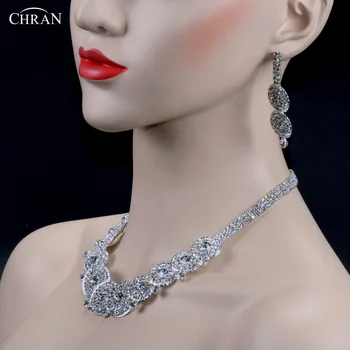 Chran Diseño Único Espumoso de diamante de imitación de la Joyería de la Boda Conjuntos para las Mujeres bañado en Plata de Joyería de Moda Conjunto de Bridemaid