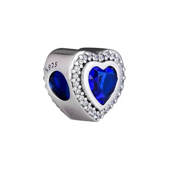 Claro y Azul CZ Corazón de Amor de Perlas para la Joyería de las Mujeres de Plata 925 Encanto Original Abalorios para Pulseras Grandes en Forma de Corazón de Piedra