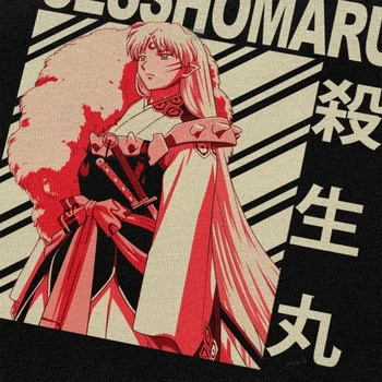 Clásico de Anime Sesshomaru Camiseta de los Hombres de Algodón Impresionante camiseta O-cuello Mangas Cortas Inuyasha Camiseta de Manga Camiseta Tops Ropa de Merchandising
