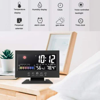 Color del LED Pronóstico del Tiempo Reloj de Temperatura y Humedad Calendario Perpetuo con Retroiluminación de Alarma de Reloj Sin Batería